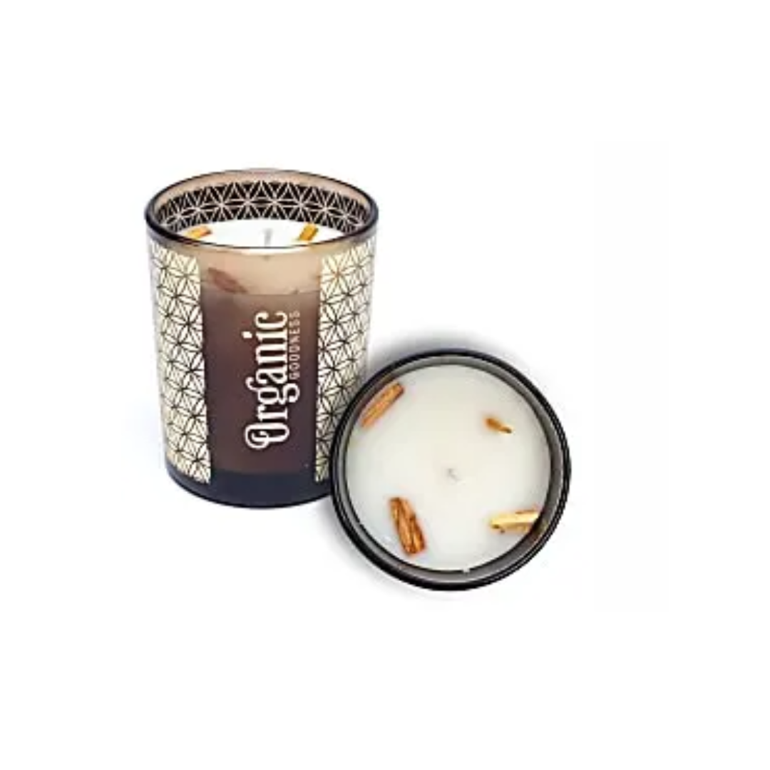 Kvepianti sojų vaško žvakė Palo Santo & Cedar, Organic Goodness "Song of India", 200 g - Image 2
