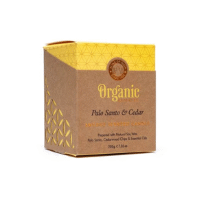 Kvepianti sojų vaško žvakė Palo Santo & Cedar, Organic Goodness "Song of India", 200 g