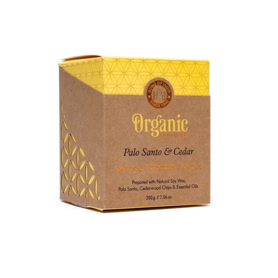 Kvepianti sojų vaško žvakė Palo Santo & Cedar, Organic Goodness "Song of India", 200 g