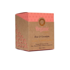 Kvepianti sojų vaško žvakė Rose & Geranium, Organic Goodness "Song of India", 200 g